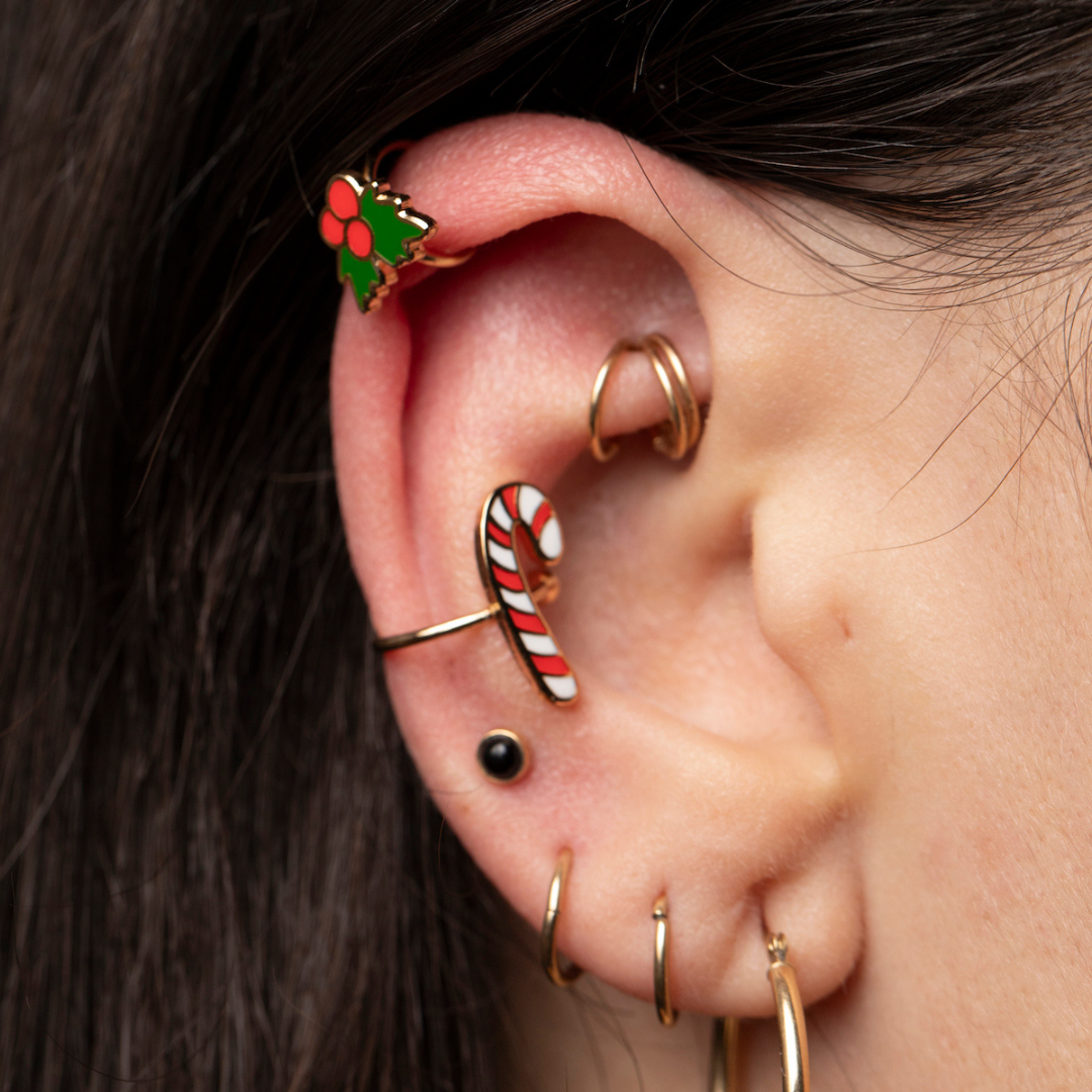 Holly &amp; Candy Cane Ear Cuffs