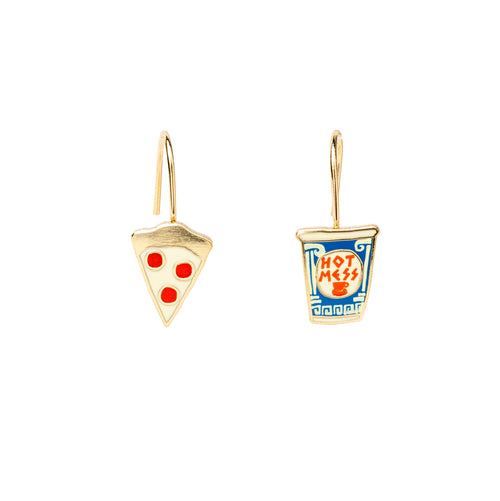 Pizza & Coffee Cup Drop Earrings