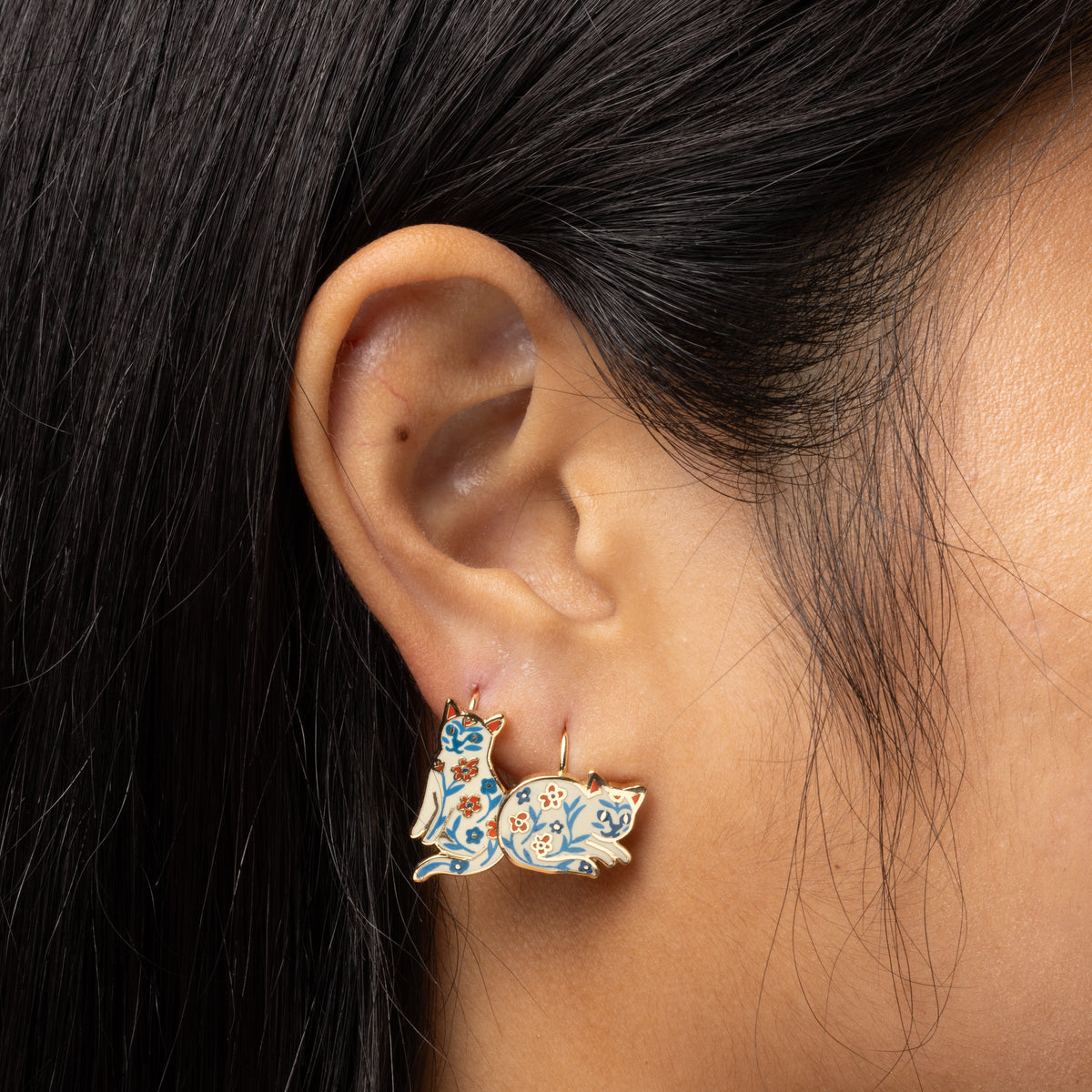 Floral Cats Drop Earrings