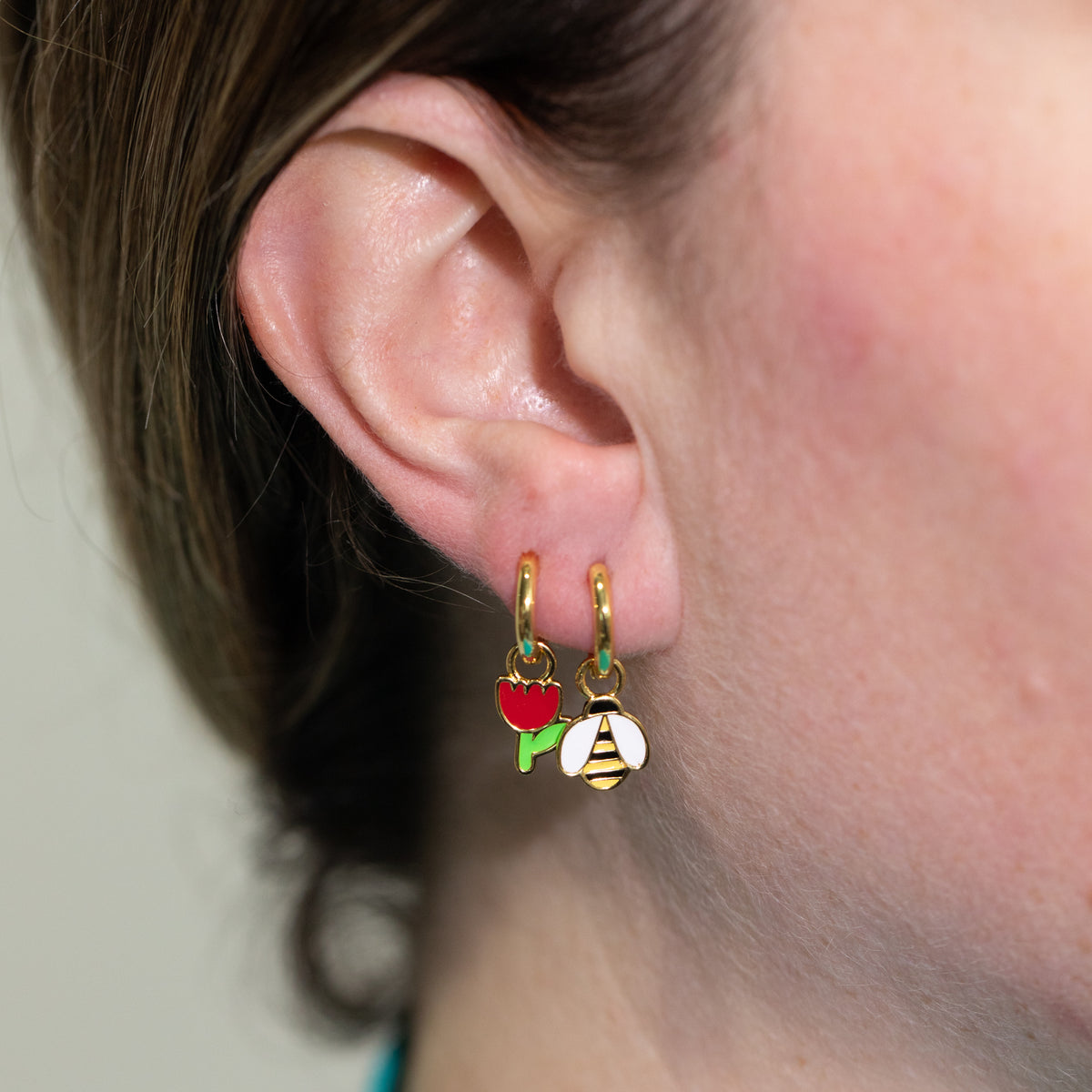 Honeybee &amp; Flower Hoop Earrings