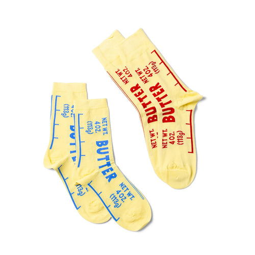 Butter crew socks small and large sizes laid out side by side by Yellow Owl Workshop