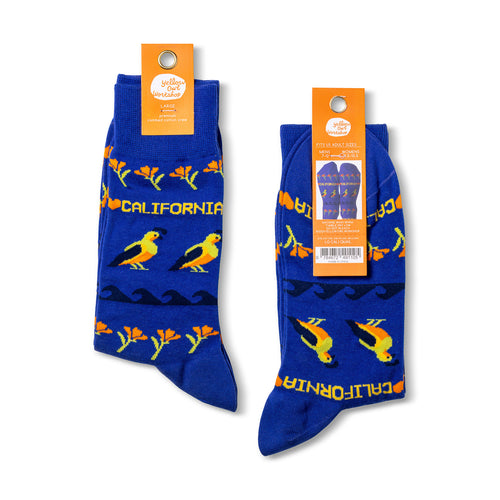 California Quail crew socks packaging front and back by Yellow Owl Workshop