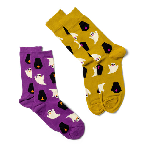 Ghost crew socks small and large sizes laid out side by side by Yellow Owl Workshop