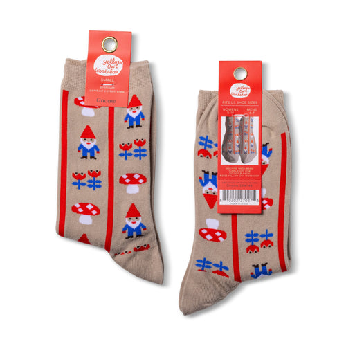 Gnome crew socks packaging front and back by Yellow Owl Workshop