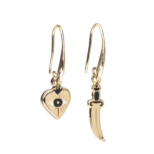 Heart & Dagger Drop Earrings