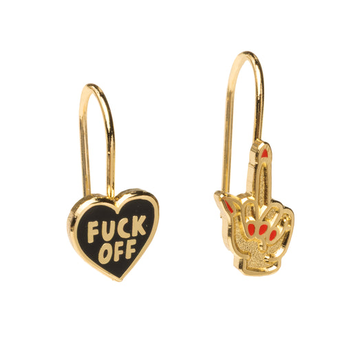 F*ck Off Heart & Middle Finger Drop Earrings