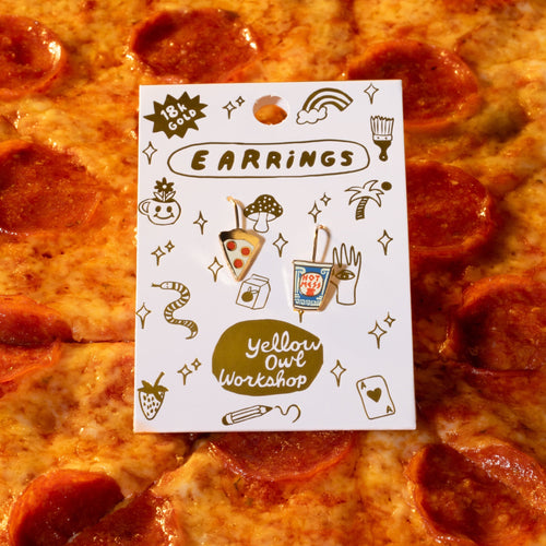 Pizza & Coffee Cup Drop Earrings