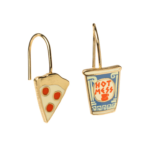 Pizza & Coffee Cup Drop Earrings