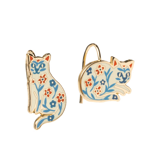 Floral Cats Drop Earrings