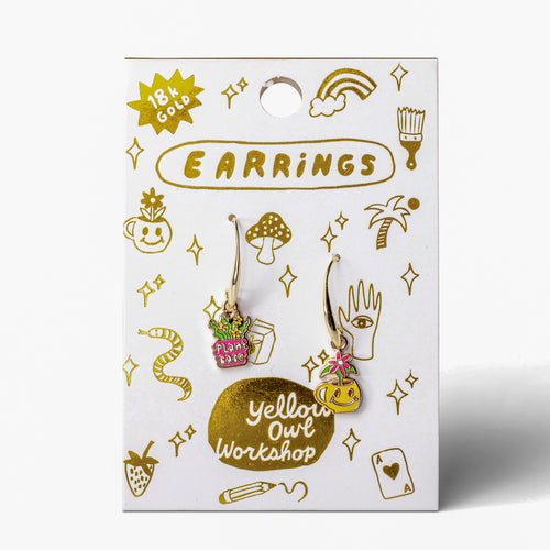 Plant Babe mismatched enamel drop earrings in gold foil matchbook by Yellow Owl Workshop