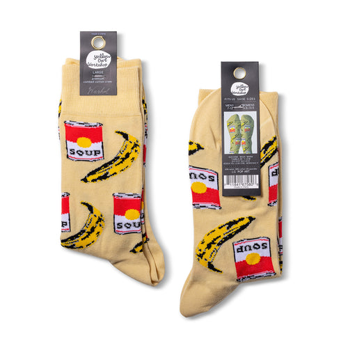 Pop Art crew socks packaging front and back by Yellow Owl Workshop