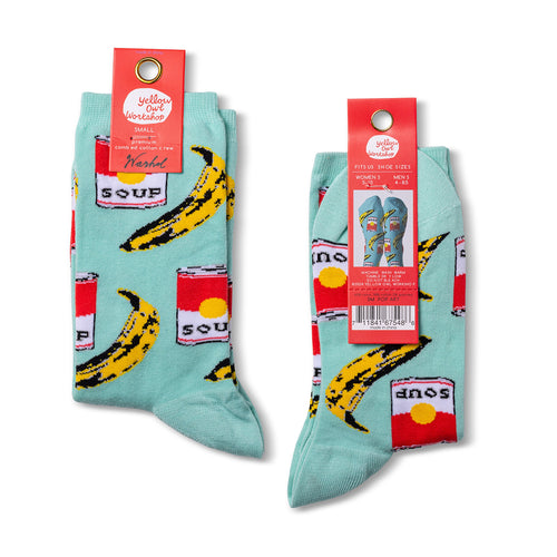 Pop Art crew socks small size packaging front and back by Yellow Owl Workshop