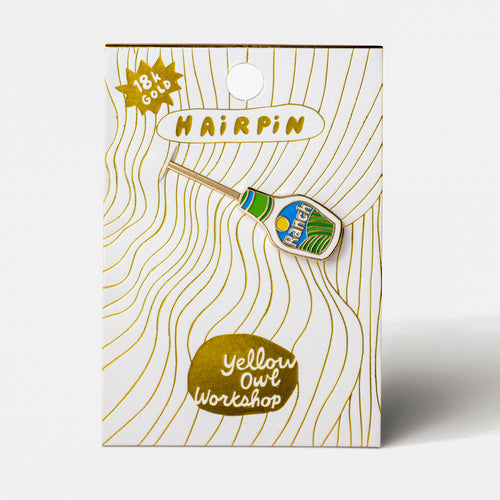 Ranch gold cloisonné enamel hair pin in packaging by Yellow Owl Workshop