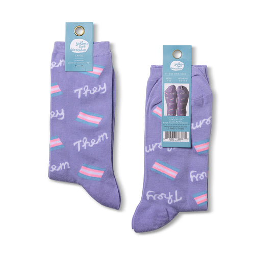 They Them crew socks packaging front and back by Yellow Owl Workshop