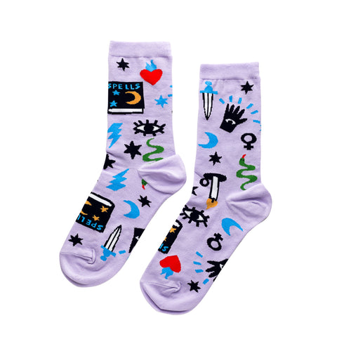 Witchy Mystic Spells Crew Socks - Small
