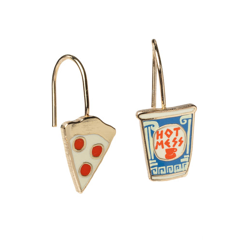 Pizza & Coffee Cup Drop Earrings