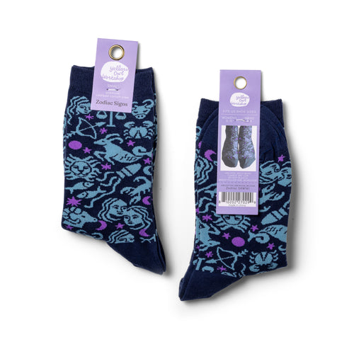Zodiac crew socks small size packaging front and back by Yellow Owl Workshop