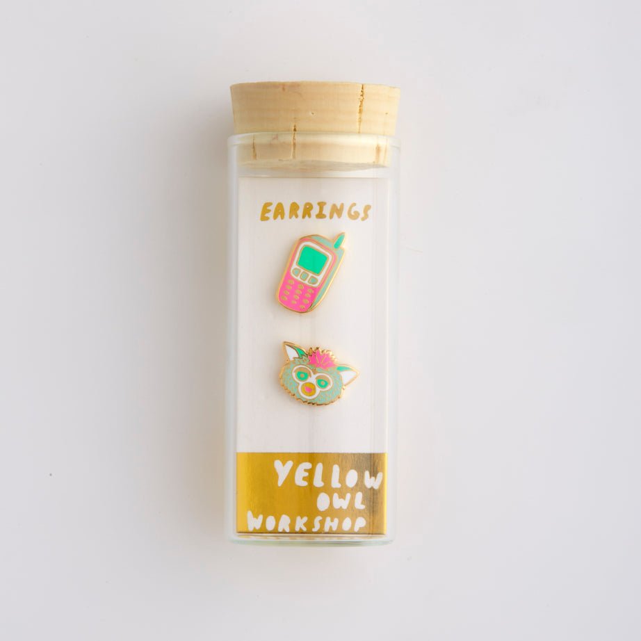 90&#39;s Cell Phone &amp; Furby Earrings - Yellow Owl Workshop