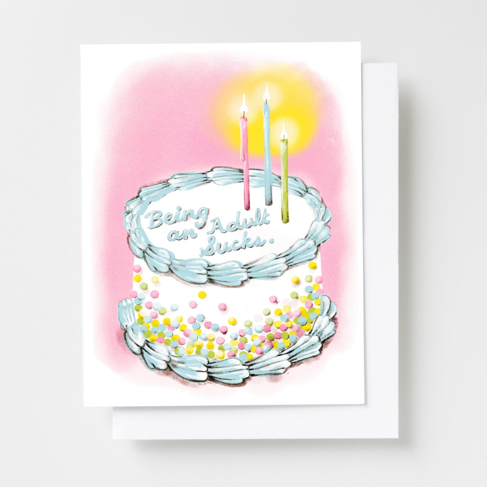 Being an Adult Sucks Birthday - Risograph Card - Yellow Owl Workshop