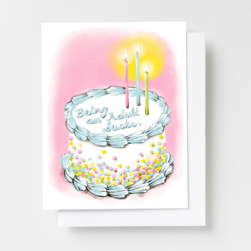 Being an Adult Sucks Birthday - Risograph Card - Yellow Owl Workshop