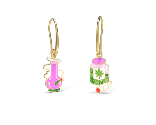 Bong and Weed Jar Drop Earrings - Yellow Owl Workshop