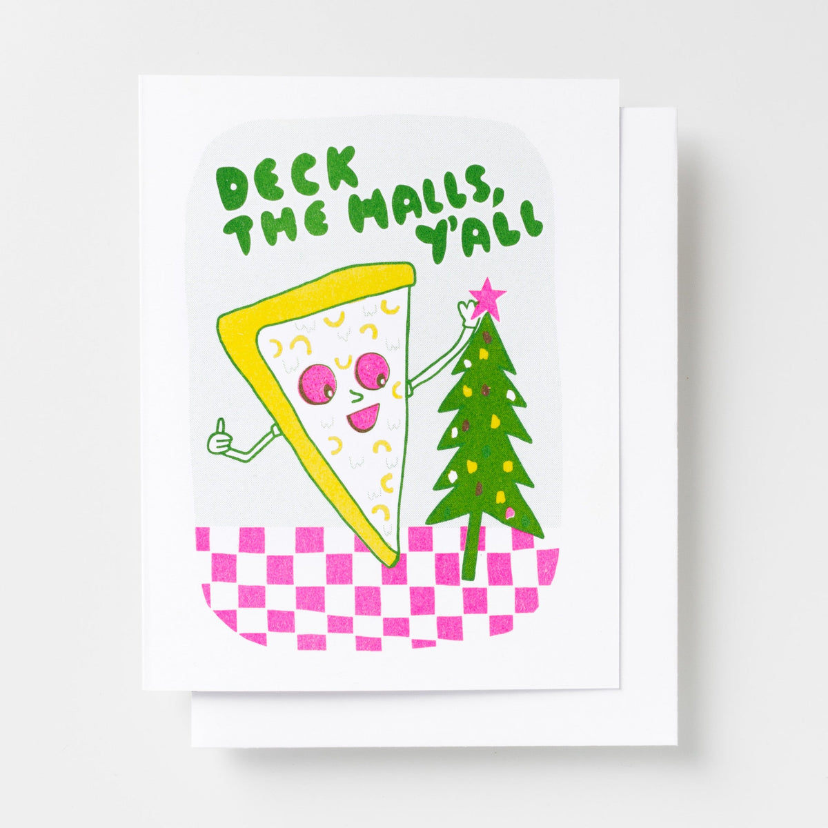 Deck the Halls Pizza - Risograph Card - Yellow Owl Workshop