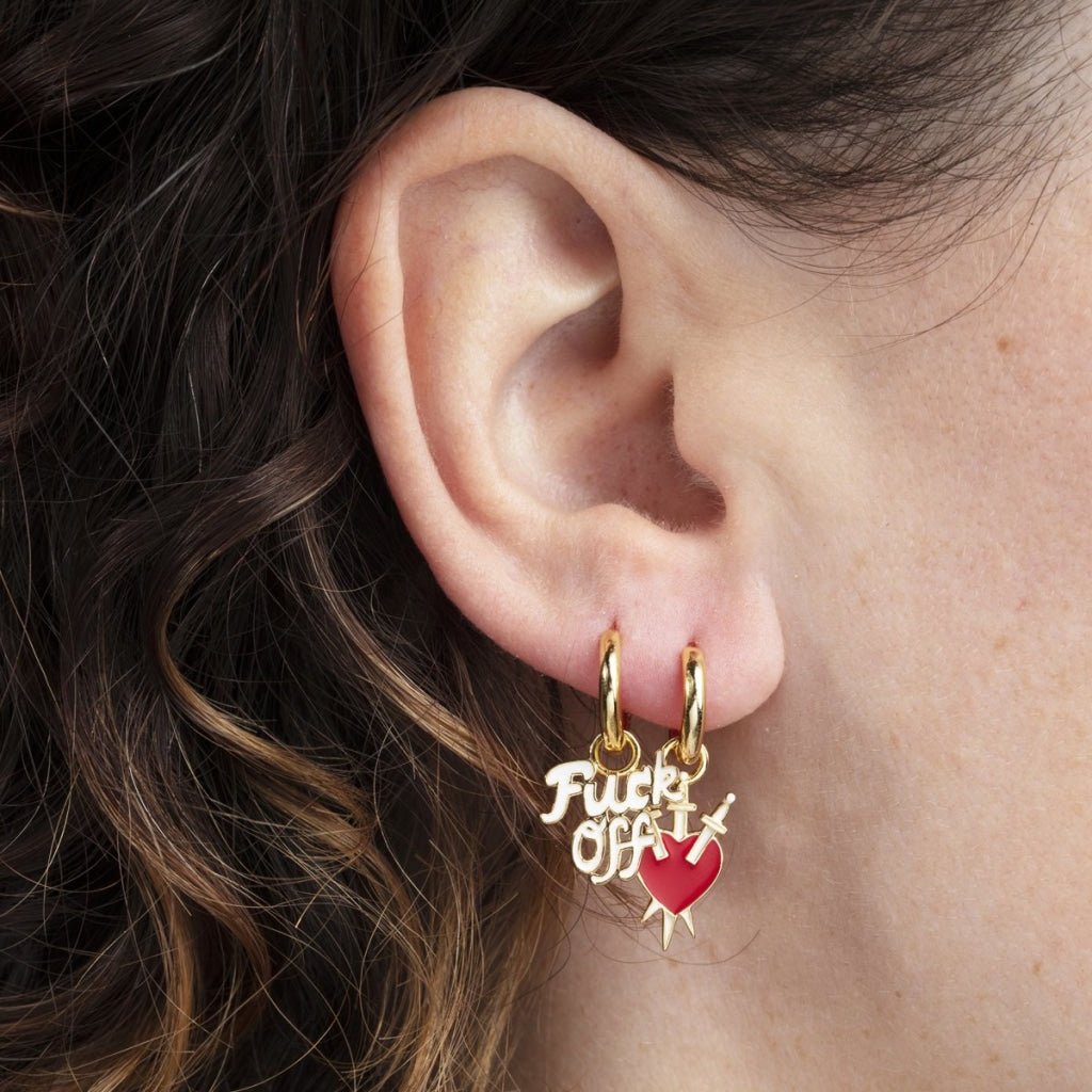 F*ck Off &amp; Heart Hoop Earrings - Yellow Owl Workshop