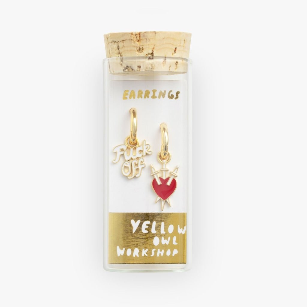 F*ck Off &amp; Heart Hoop Earrings - Yellow Owl Workshop