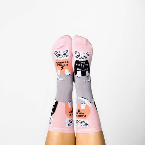 Future is Feline Crew Socks - Women's - Yellow Owl Workshop