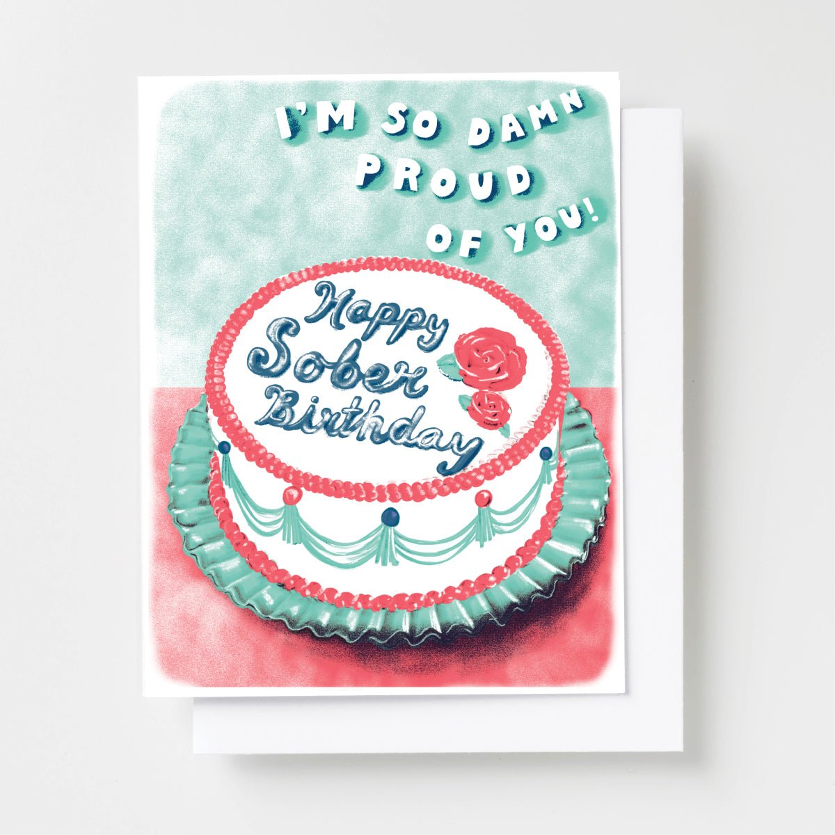 Happy Sober Birthday Risograph Card - Yellow Owl Workshop