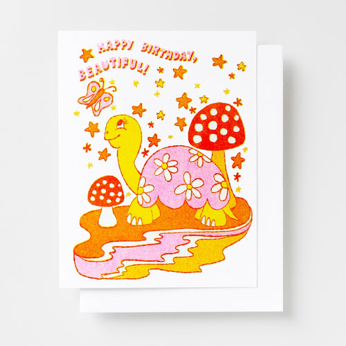 HBD Beautiful Mushroom Risograph Card - Yellow Owl Workshop