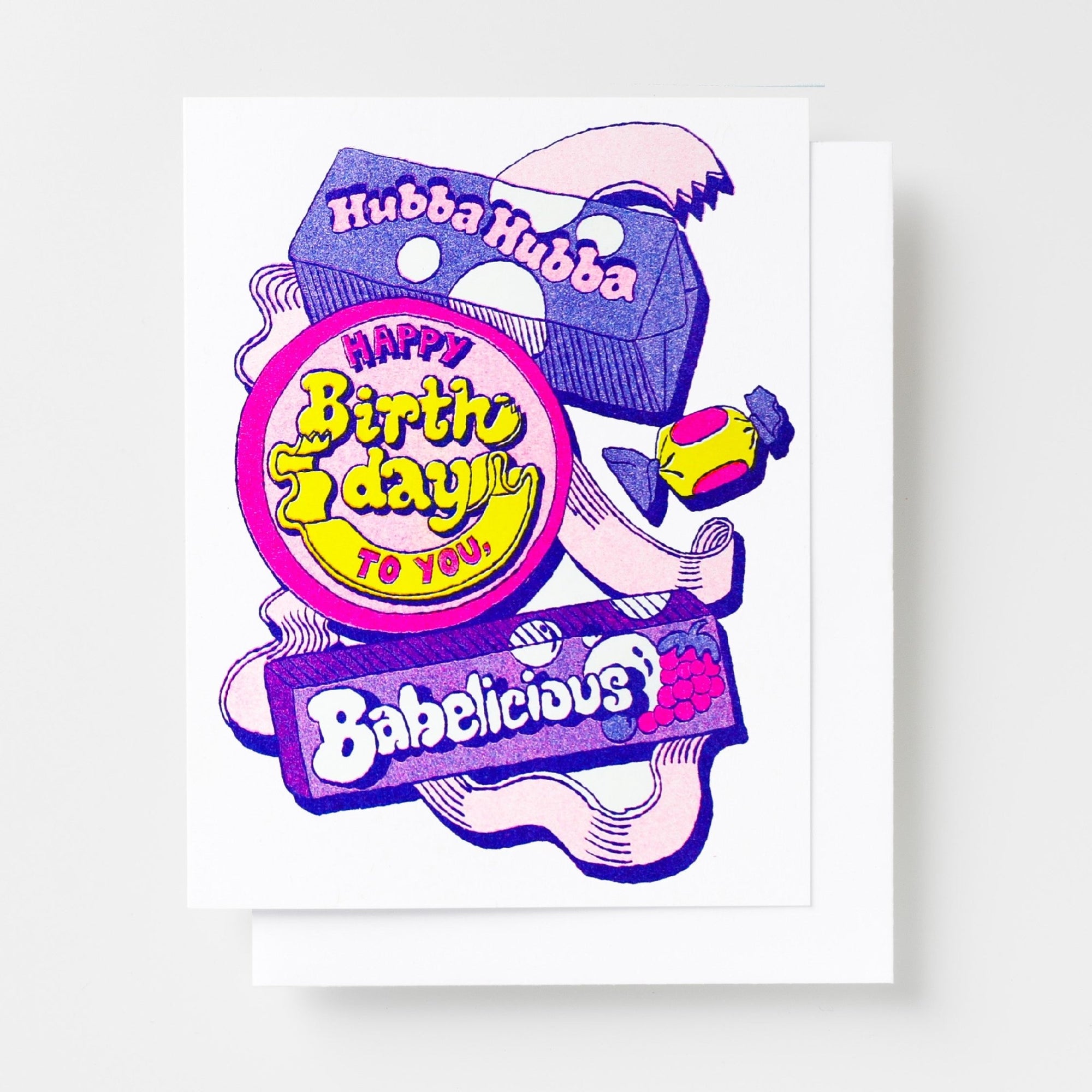 HBD Hubba Hubba Babelicious Risograph Card - Yellow Owl Workshop