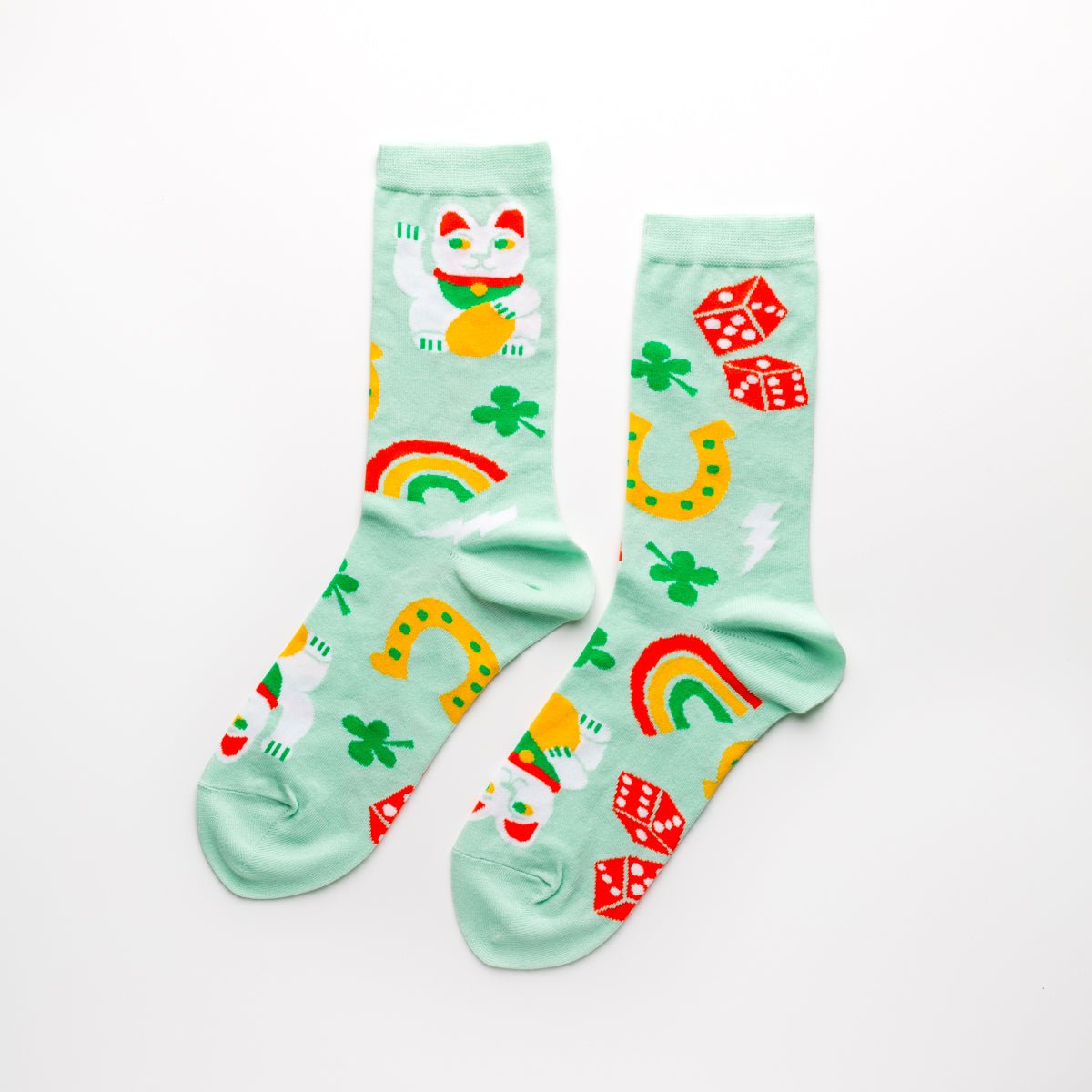 Lucky Cat &amp; Clover Crew Socks - Women&#39;s - Yellow Owl Workshop