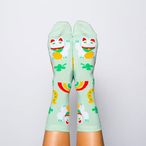 Lucky Cat & Clover Crew Socks - Women's - Yellow Owl Workshop