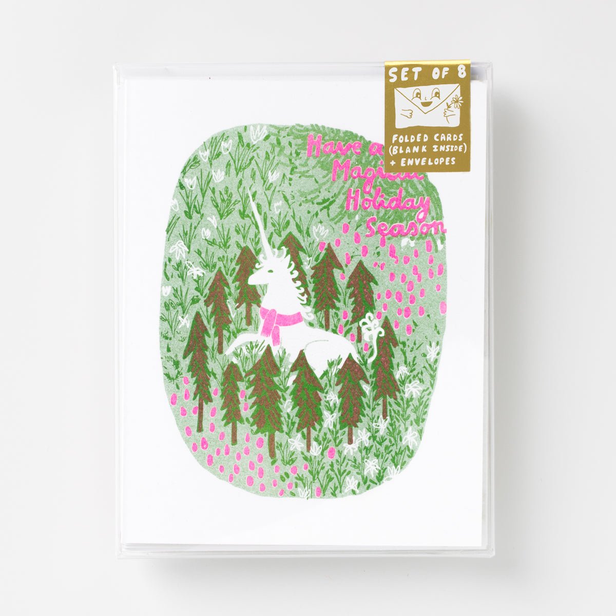 Magical Holiday Unicorn - Risograph Card Set - Yellow Owl Workshop