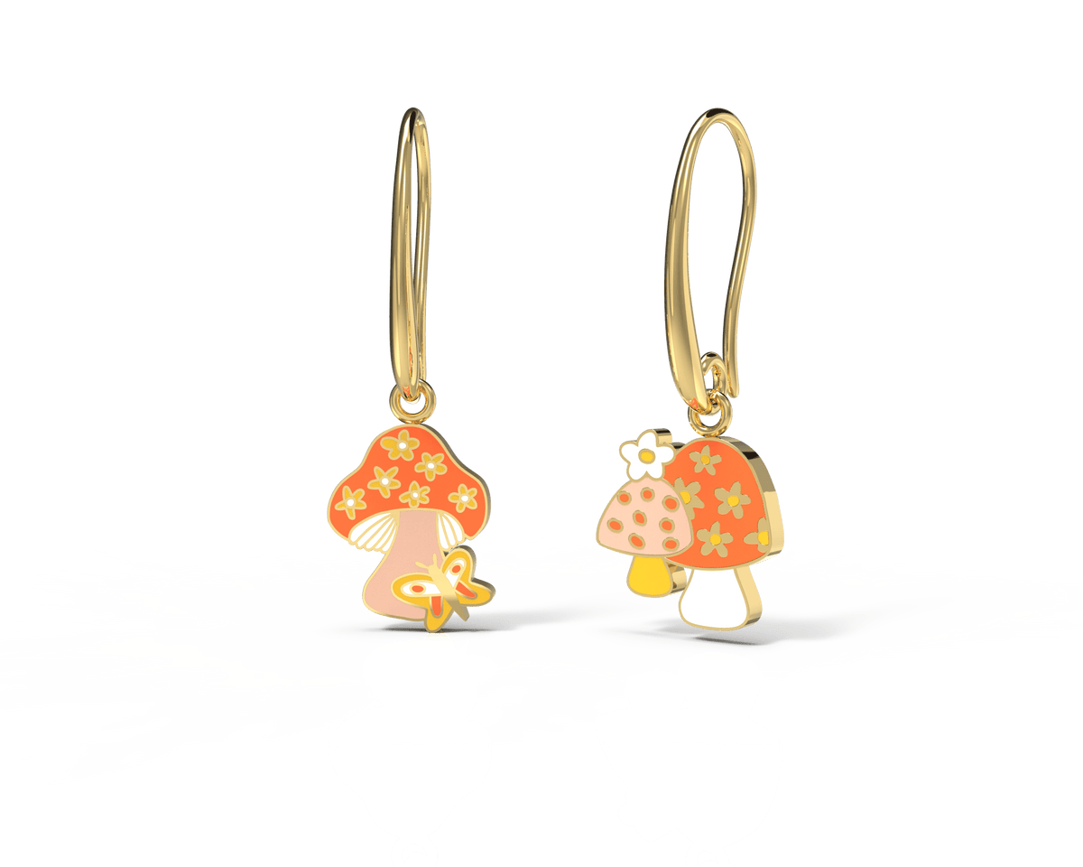 Mushroom Butterfly Drop Earrings - Yellow Owl Workshop