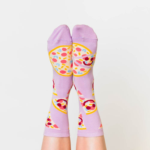 Pizza Happy Face Crew Socks - Women's - Yellow Owl Workshop