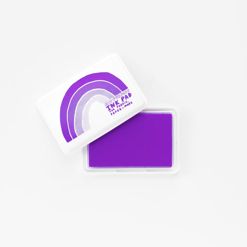 Purple permanent waterproof all-purpose ink pad open showing purple ink pad and white rainbow lid by Yellow Owl Workshop