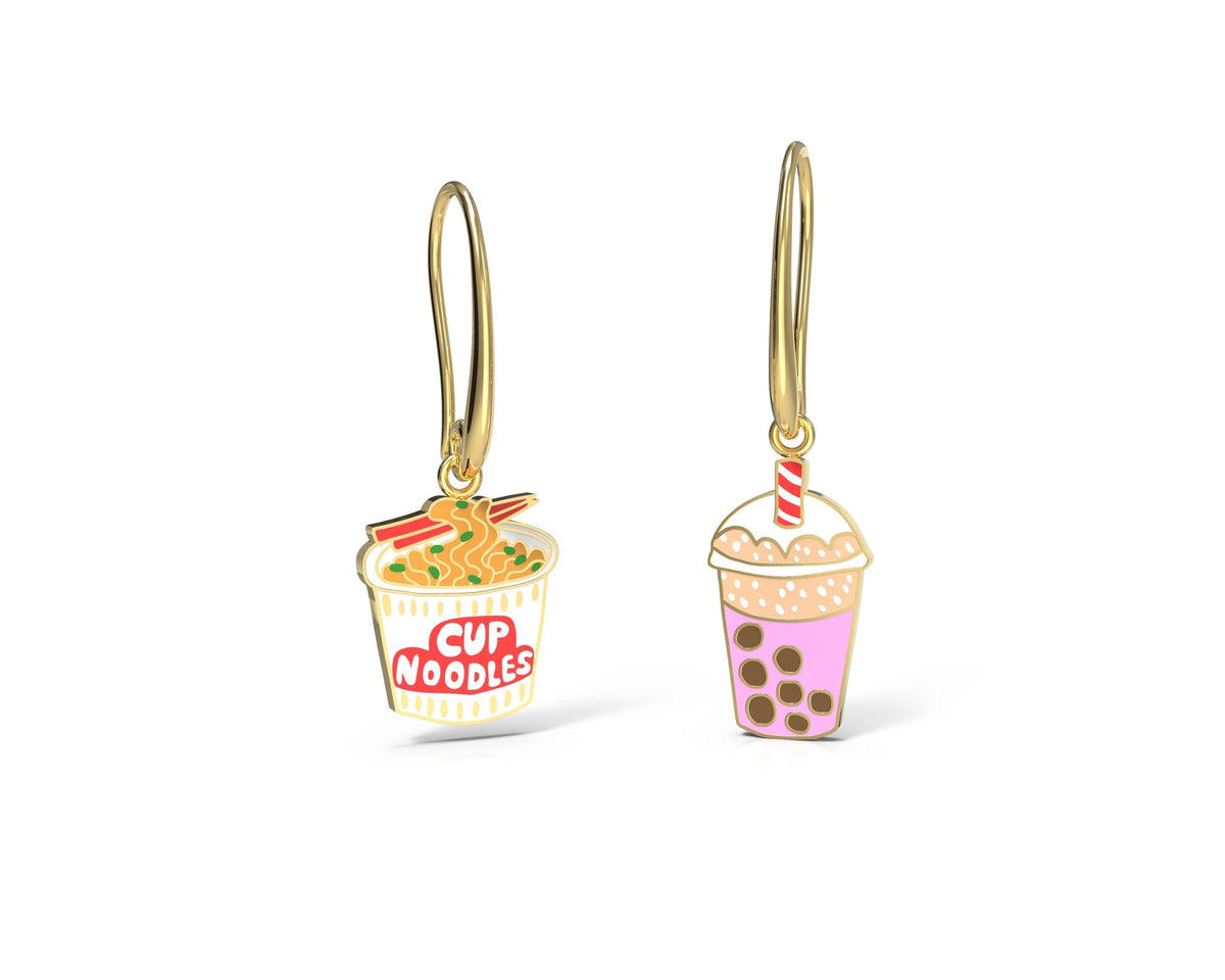 Ramen and Boba Drop Earrings - Yellow Owl Workshop