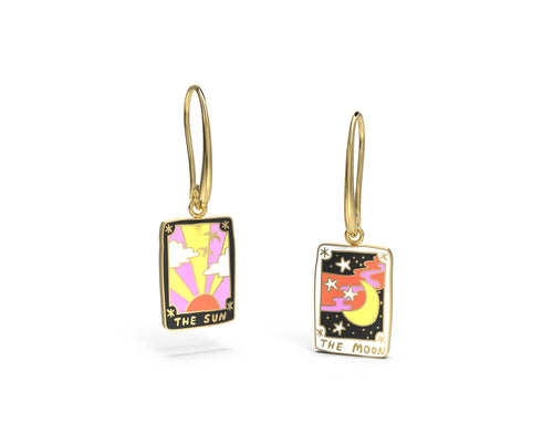 Sun and Moon Tarot Drop Earrings - Yellow Owl Workshop