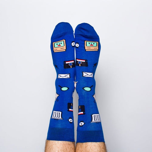 Vintage Computer Nerd Crew Socks - Men's - Yellow Owl Workshop